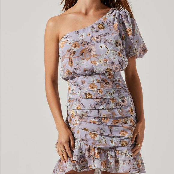 Aster One Sleeve Tulip Top Skirt Floral Mini Dress Size Small - Picture 3 of 13